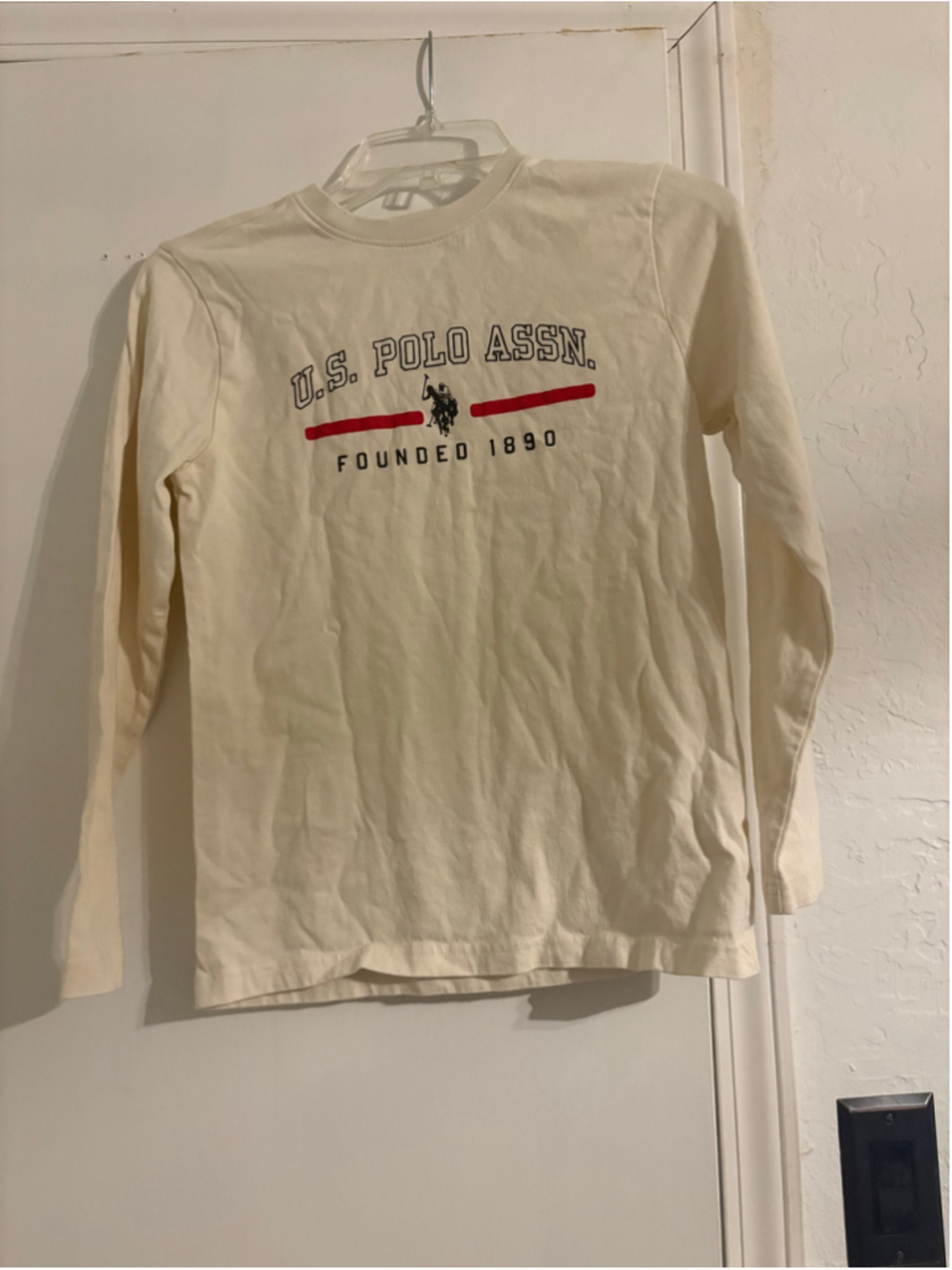 Boys U.S. Polo Assn. Long Sleeve Tee Beige Red Size 10